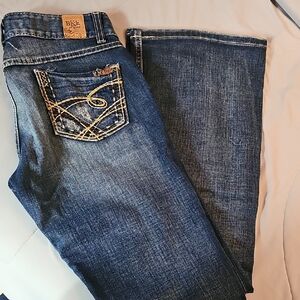 BKE Women's Dark Blue Bootcut Jeans with Embroidered Pocket